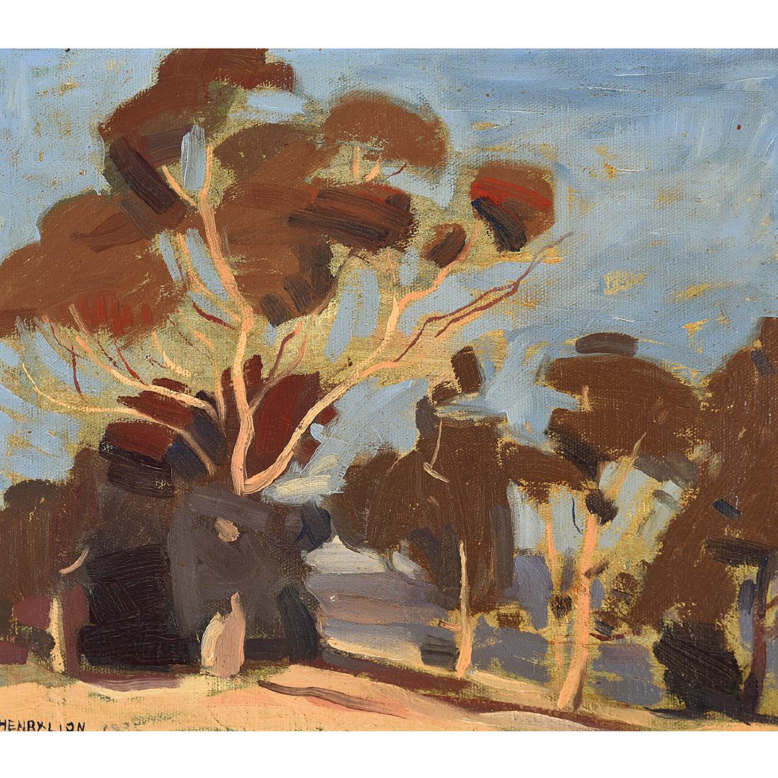 Henry Lion "Tree Grove" oil on canvas: HENRY LION (American 1900-1966) "Tree Grove" Oil on canvas. 11 7/8 x 14 inches; Frame: 15 3/4 x 17 5/8 inches. Signed lower left: Henry Lion. Provenance: Given to the current owner from the artist. (P