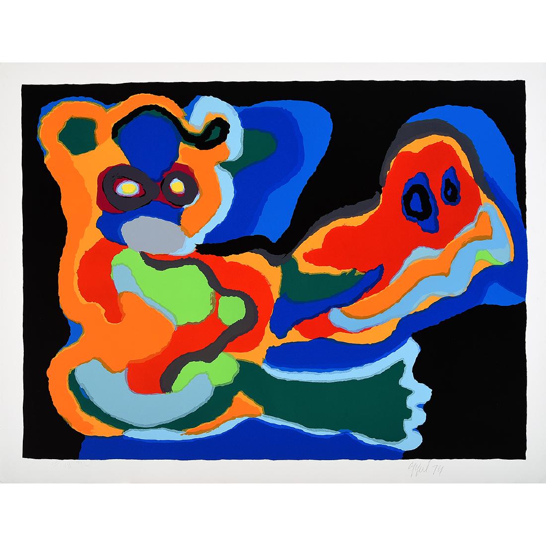 Karel Appel "Untitled, 1974" color silkscreen: KAREL APPEL (Dutch 1921-2006) "Untitled, 1974" Color silkscreen on paper. Sheet: 25 x 32 3/8 inches. Signed and dated lower right: Appel, 74; numbered lower left: 79/100.