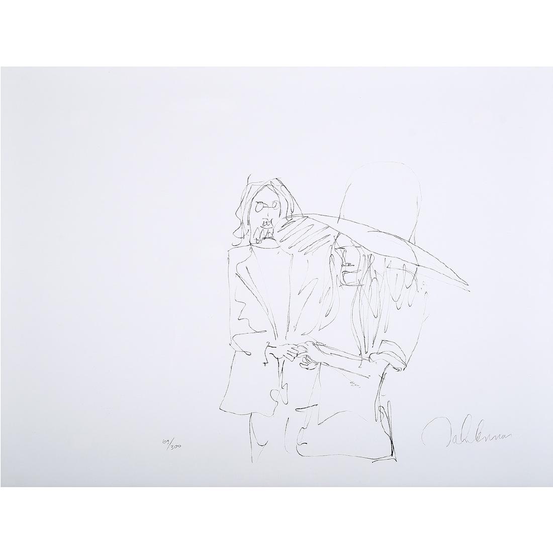 John Lennon "Honeymoon" (from Bag One) lithograph: JOHN LENNON (English 1940-1980) "Honeymoon" (from Bag One Series) Lithograph. Sheet: 22 1/2 x 29 5/8 inches; Frame: 38 x 45 inches. Pencil signed lower right: John Lennon; numbered lower left: 69/300.