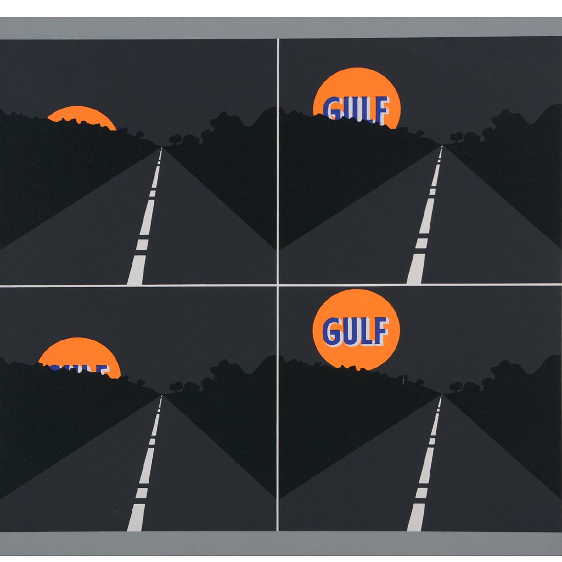 Allan D' Arcangelo "Gulf June Moon" serigraph: ALLAN D' ARCANGELO (American 1930-1998) "Gulf June Moon" Serigraph. Sheet: 11 1/2 x 11 1/2 inches; Mount: 13 5/8 x 13 1/2 inches. Signed verso lower left: Allan D'Arcangelo.