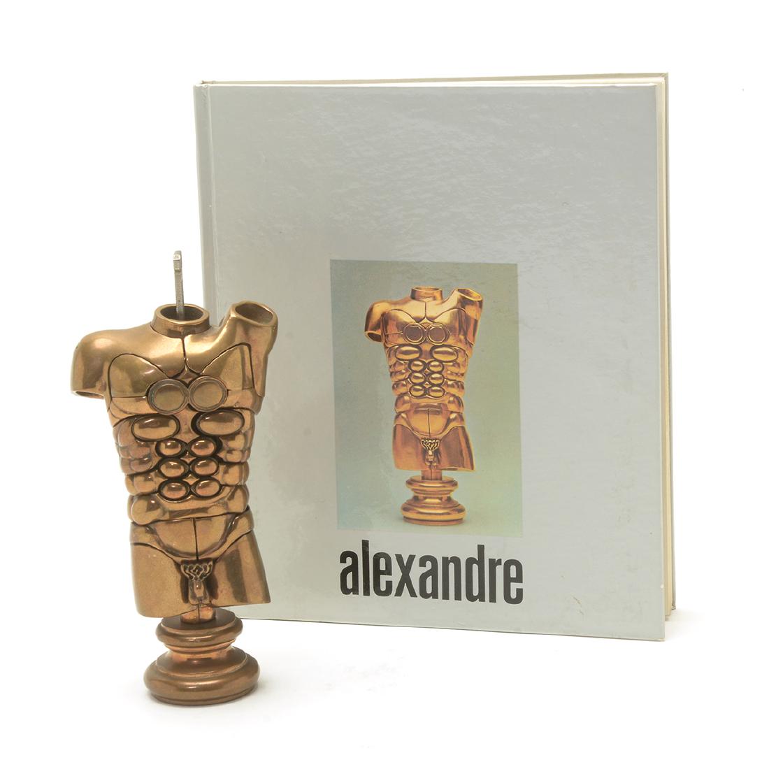 Miguel Ortiz Berrocal "Alexandre" bronze puzzle: MIGUEL ORTIZ BERROCAL (Spanish 1933-2006) "Alexandre" Bronze puzzle sculpture (Includes assembly book). including key: 6 x 3 x 1 inches. Stamped signature and numbered on base: Berrocal, 555/1000. Pro