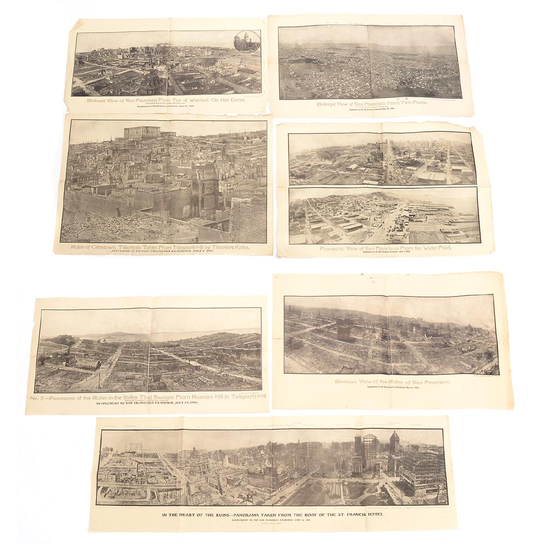 6 Panoramic Prints, 1906 San Francisco Earthquake: 6 Panoramic Prints, 1906 San Francisco Earthquake. "Birdseye View of the Ruins of San Francisco." May 13, 1906, Copyright Geo. R. Lawrence & Co., "Birdseye View of San Francisco From Twin Peaks." May 