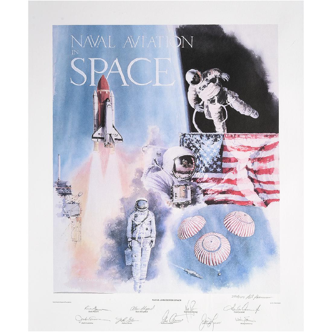 Naval Aviation in Space, Robert L. Rasmussen Signed: Naval Aviation in Space, Robert L. Rasmussen Signed Limited Edition Print Signed by Nine Astronauts, Neil Armstrong, Gene Cernan, Charles Ã¬PeteÃ® Conrad, John Glenn, Rick Hauck, Jack Lousma, Jame