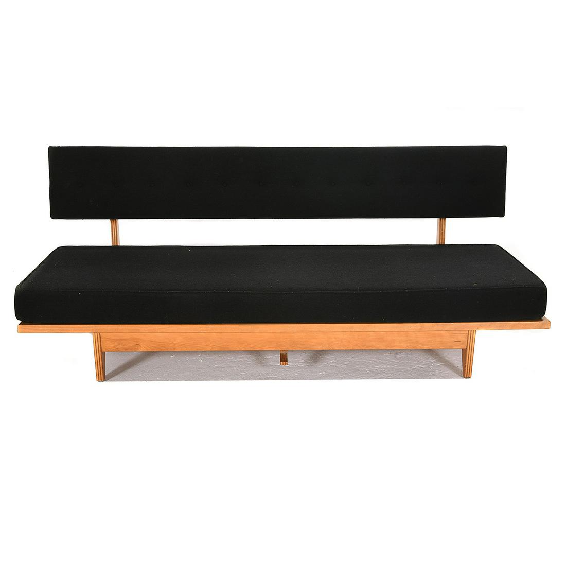Stein Model 700 Daybed for Knoll.: Stein Model 700 Daybed for Knoll. Richard Stein (American, 1917-1990) designed the daybed for Knoll. Beech wood frame folds into daybed by pressing lever. Black upholstery, tufted back. 1947-1961. {Ap