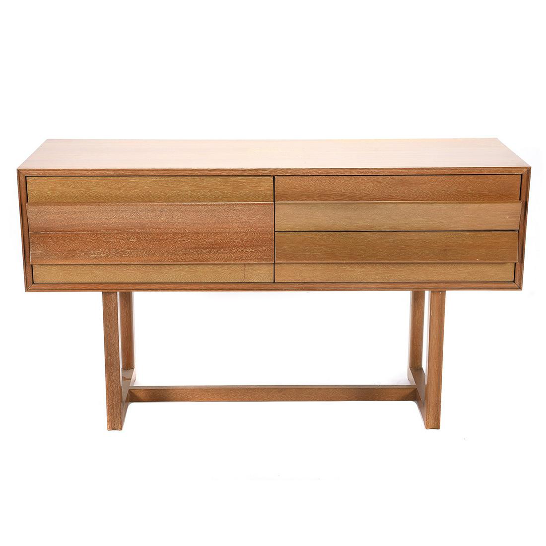 Paul Laszlo Brown-Saltman Sideboard.: Paul Laszlo Brown-Saltman Sideboard. Paul Laszlo Brown-Saltman Sideboard. Cerused mahogany. Blade handles. Upper right drawer fitted with additional inner drawer for flatware. Brown-Saltman and Paul L