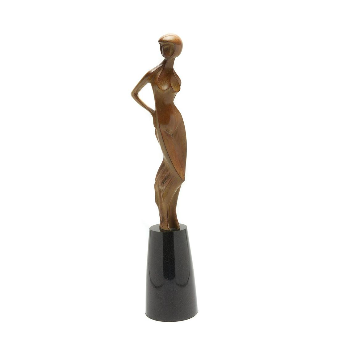 After Archipenko "Stehande Konkava" patented bronze: After ALEXANDER ARCHIPENKO (American / Ukrainian 1887-1964) "Stehande Konkava" Patented bronze on stone base. Including base: 26 1/2 x 5 x 6 inches. Bears signature and date along the base on the righ