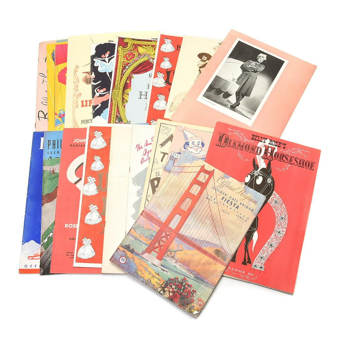 Collection of 20 Souvenir Programs: Collection of 20 Souvenir Programs. Including "The Golden Gate Bridge Fiesta", "Meet the People" with Milt Gross cover, "Gone with the Wind", "Laugh Time", "Diamond Horseshoe" and others. [Condition: