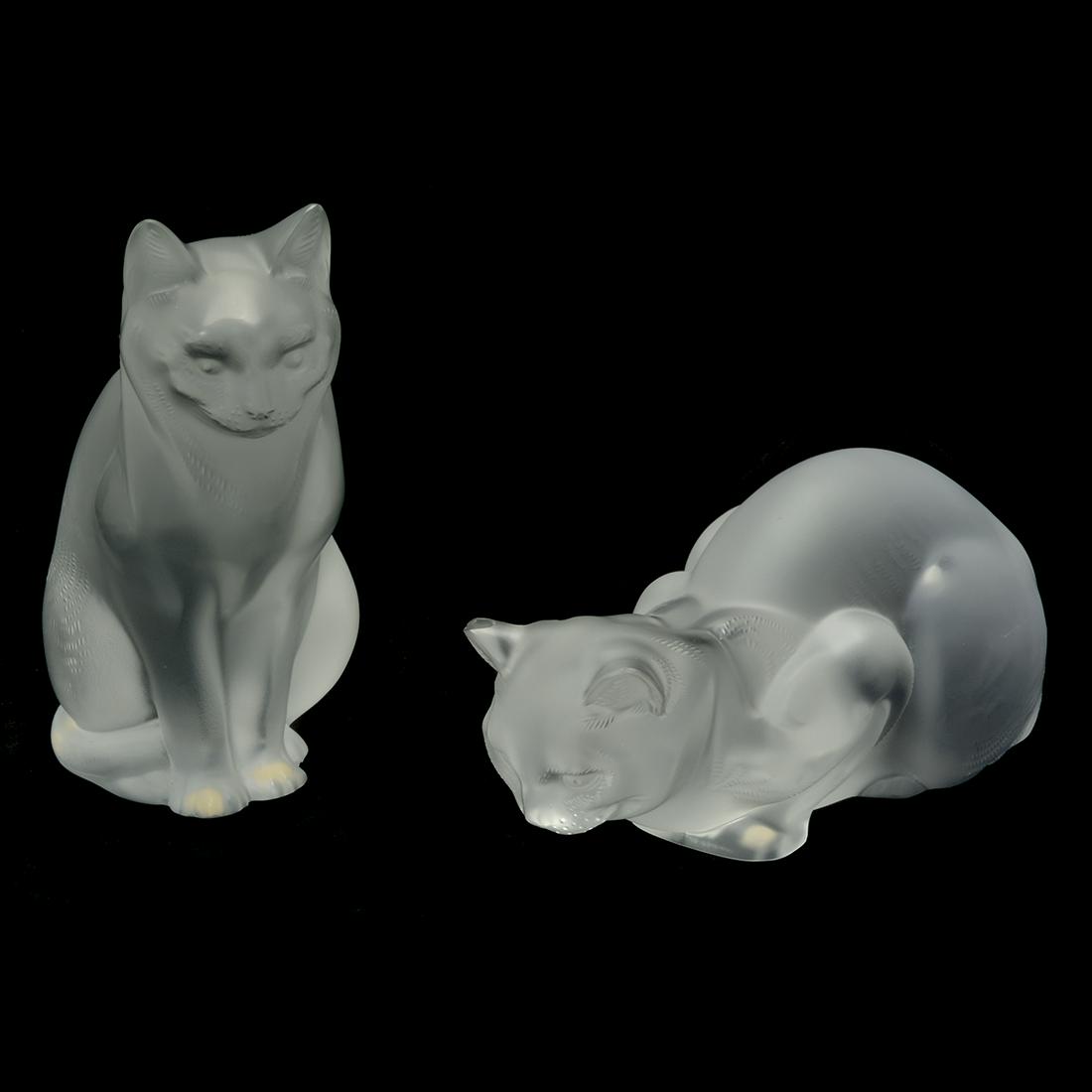 Two Lalique Frosted Crystal Cats. (1 of 9)