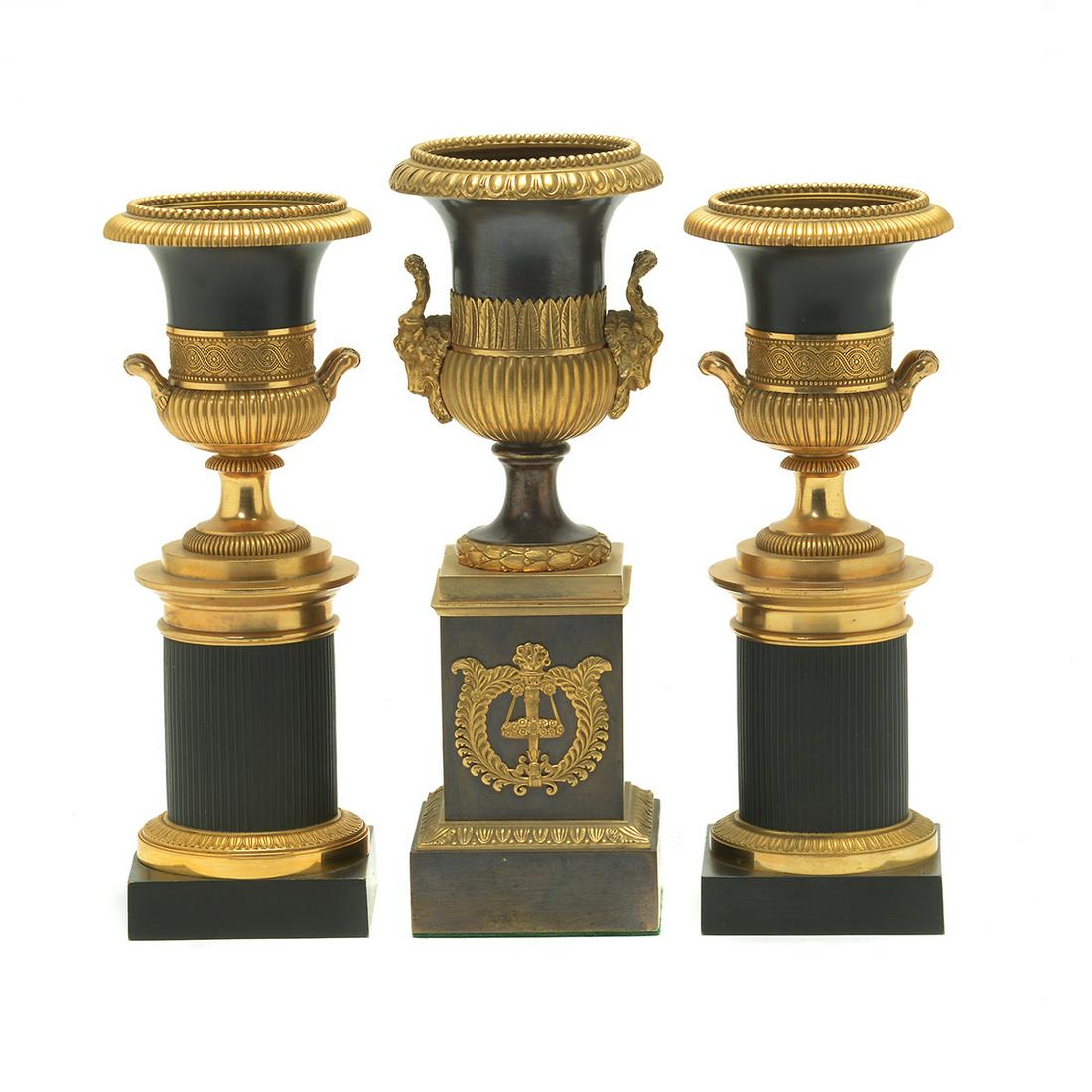 Three Neoclassical Style Bronze Urn Form Garnitures. (1 of 7)