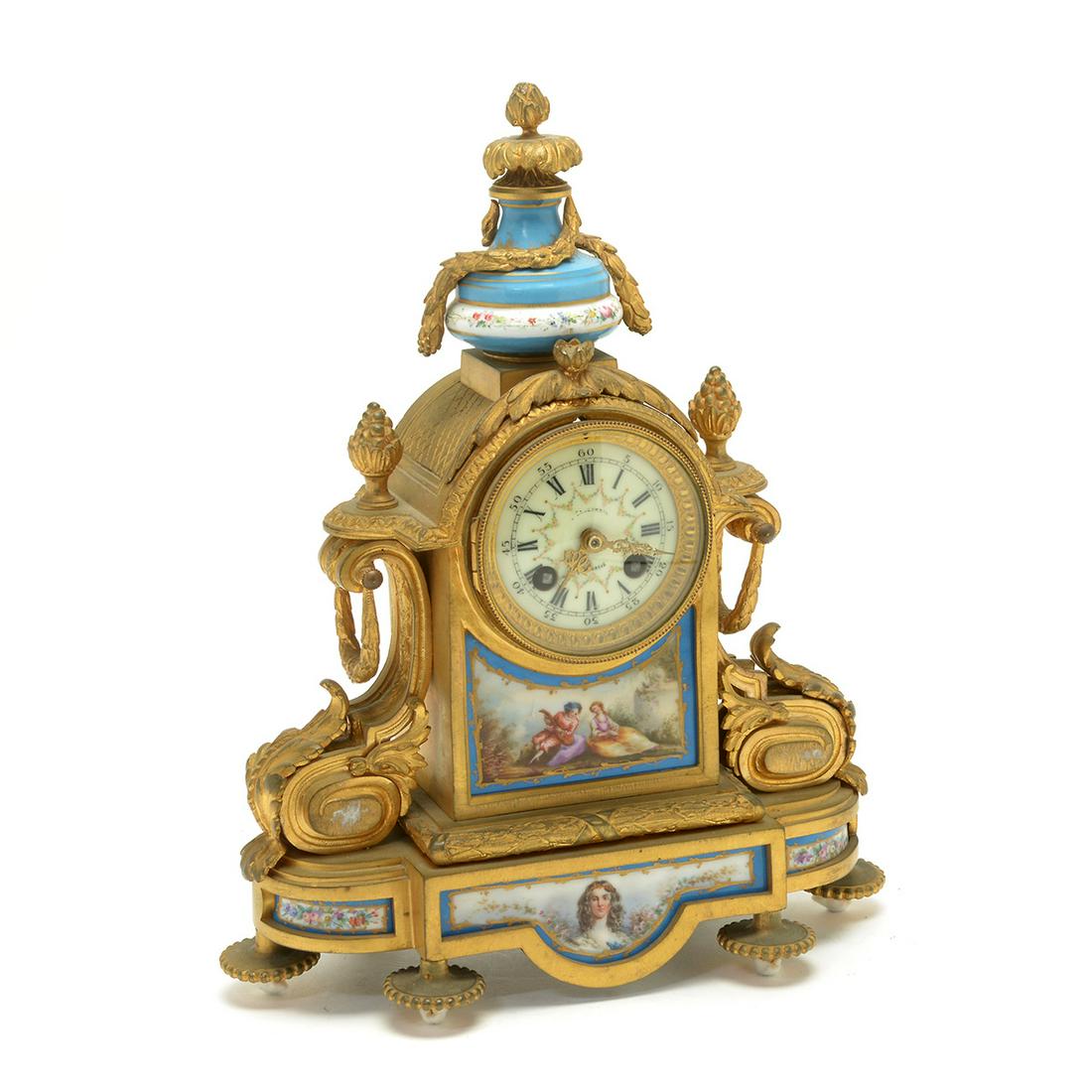 French Gilt Bronze and Porcelain Mantle Clock. (1 of 9)
