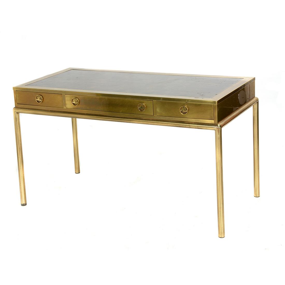 Mid Century Brass Desk with an Inset Leather Top. (1 of 5)