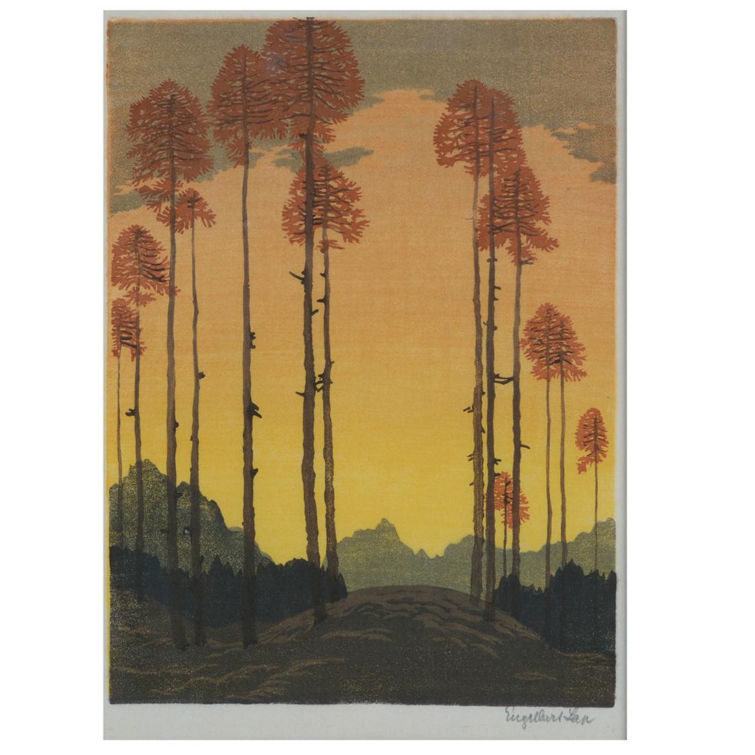 Engelbert Lap "Autumn Morning #7" woodcut (1 of 6)