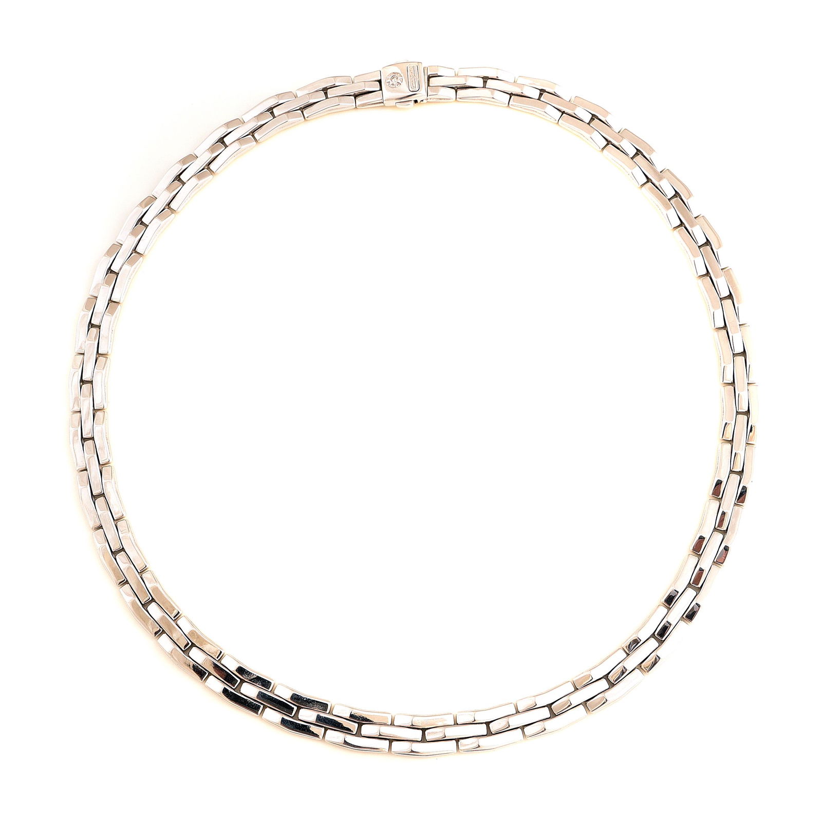 Chimento 18k Gold Two-Tone Necklace.: Chimento 18k Gold Two-Tone Necklace. The 18k yellow and white gold reversible brick link measuring approximately 9 mm in width, completed by a pressure clasp, forming a 17 inch necklace. {Gross Weight