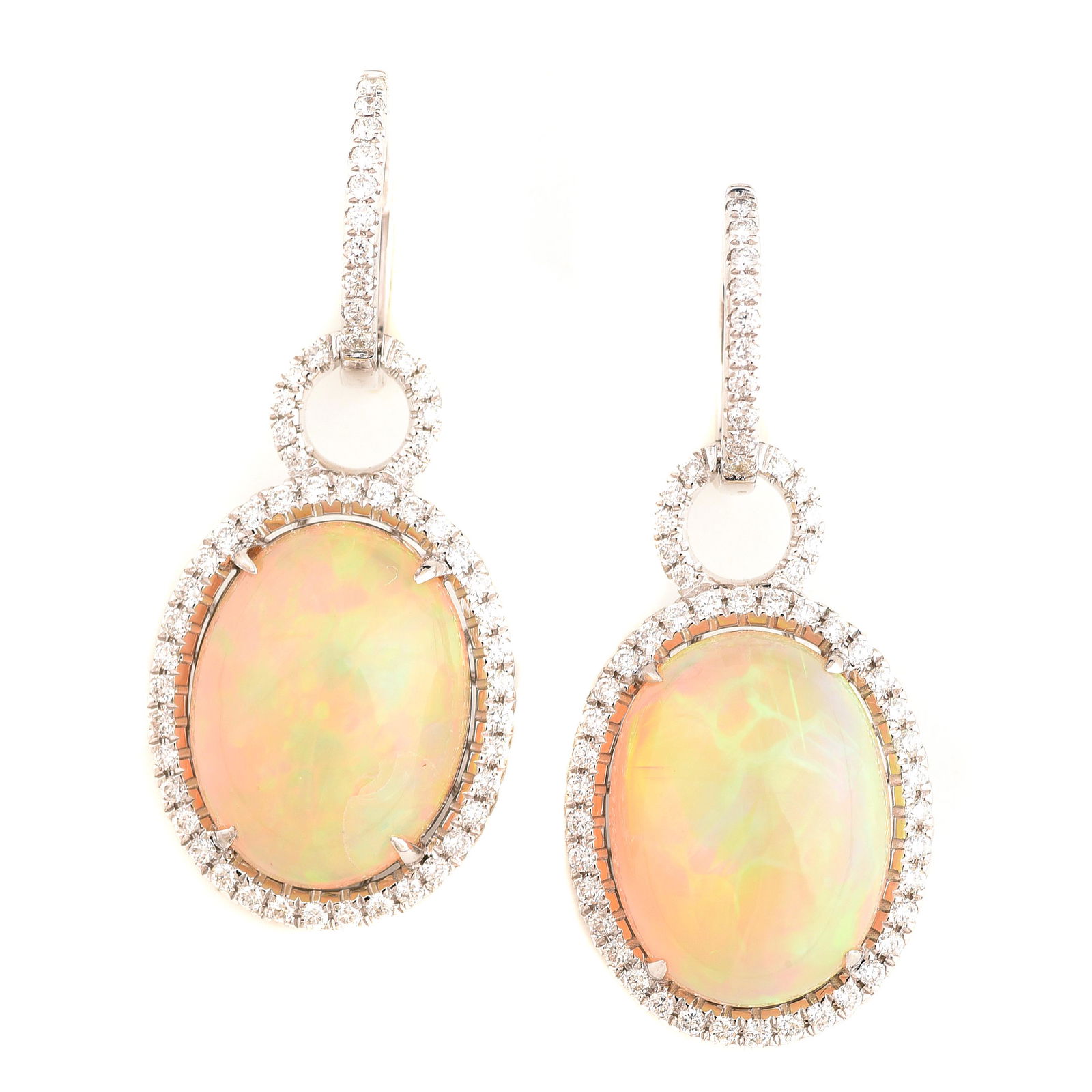 Pair of Opal, Diamond, 14k White Gold Earrings. (1 of 4)