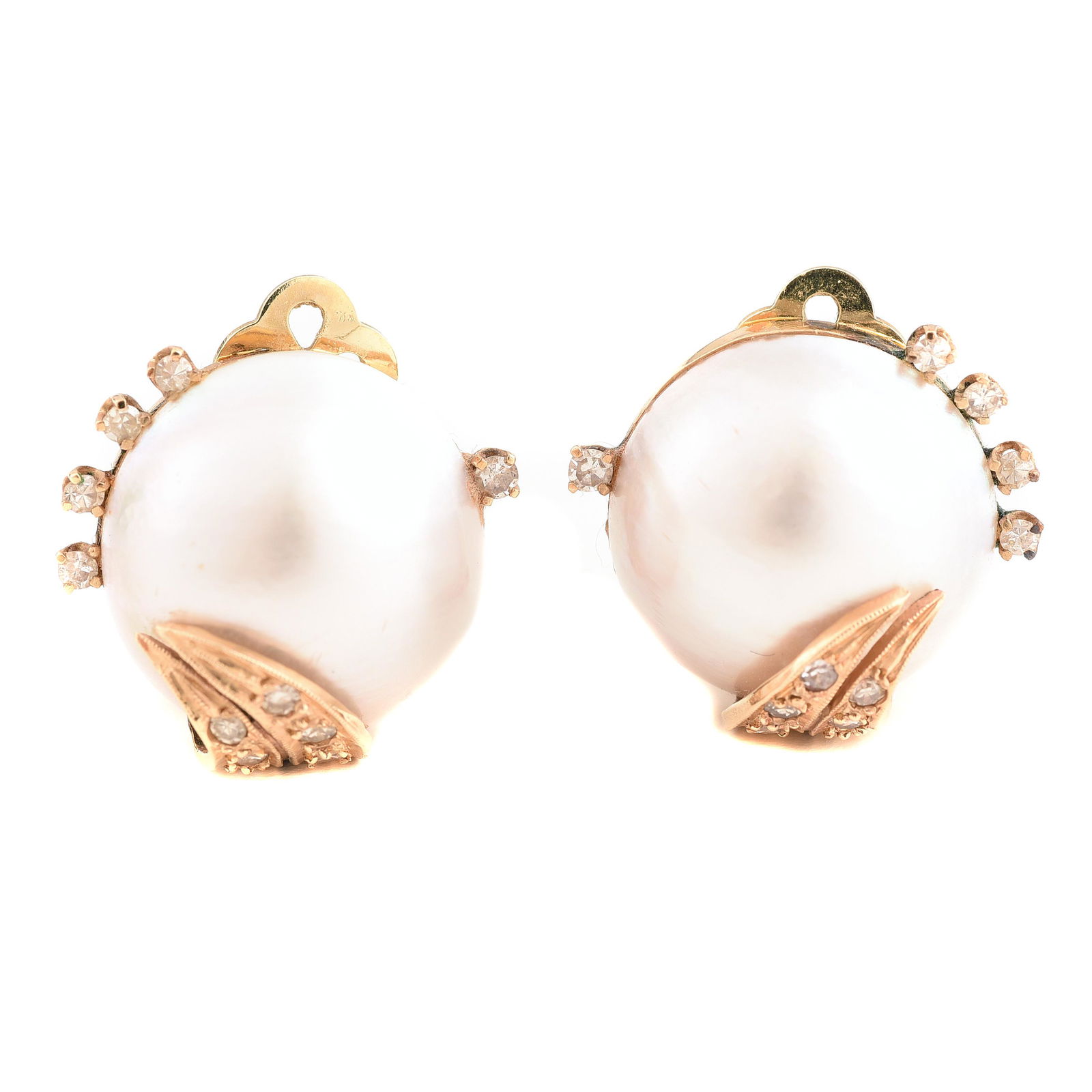 Pair of Mabe Cultured Pearl, Diamond, 14k Yellow Gold (1 of 3)