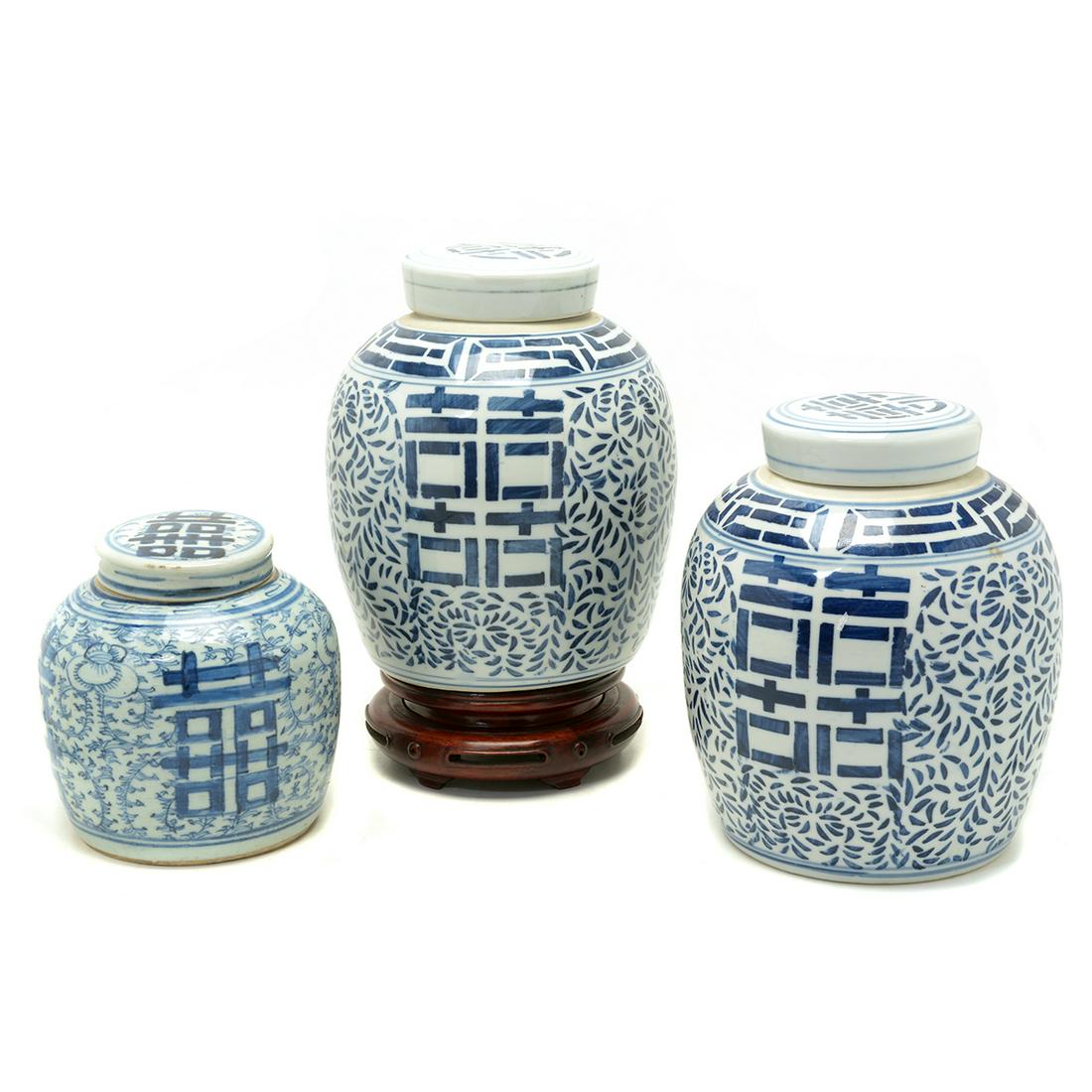 Three Chinese Blue and White Ginger Jars (1 of 2)