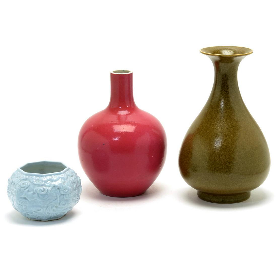 Chinese Monochrome Porcelain Vases and Brush Washer (1 of 10)