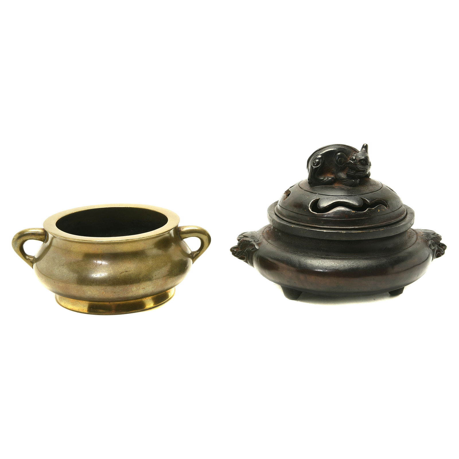 Two Chinese Bronze Incense Burners Xuang De Marks (1 of 3)