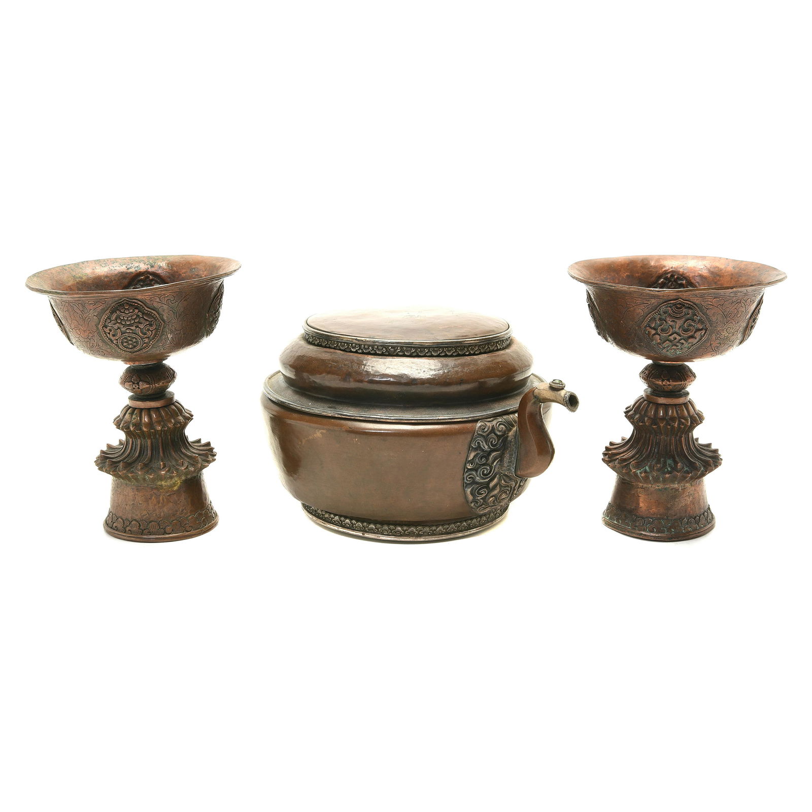 Group of Three Tibetan bronze copper ceremonial bowls (1 of 3)