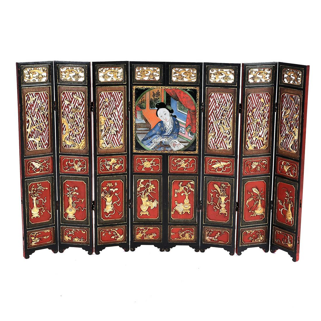 Chinese Gilt and Lacquer Painted Folding Screen (1 of 6)