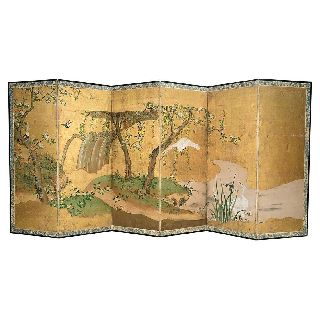 Large Japanese Six Panel Folding Screen (1 of 5)