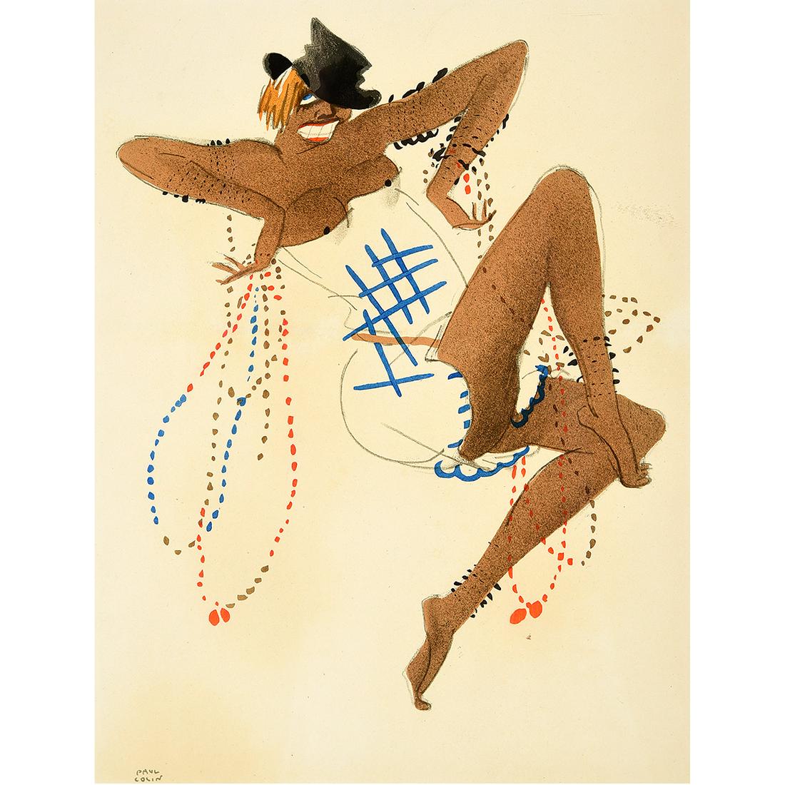 Paul Colin 2 plates from "Le Tumulte Noir-Profil de: PAUL COLIN (French 1892-1985) Two plates (one sheet) from "Le tumulte noir- Profil de JosÃˆphine Baker" Mixed media lithograph with pochoir, doubled sided image in one frame. Sight: 15 1/2 x 11 1/2