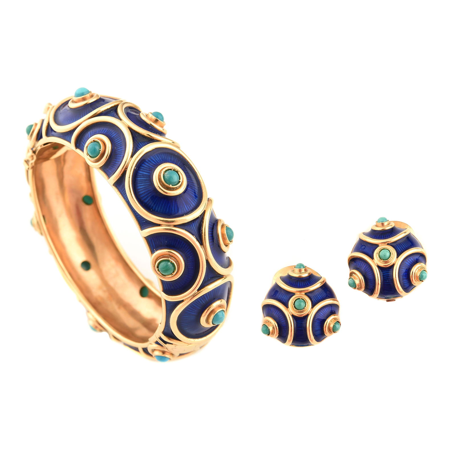 Turquoise, Enamel, 18k Yellow Gold Jewelry Suite. (1 of 6)