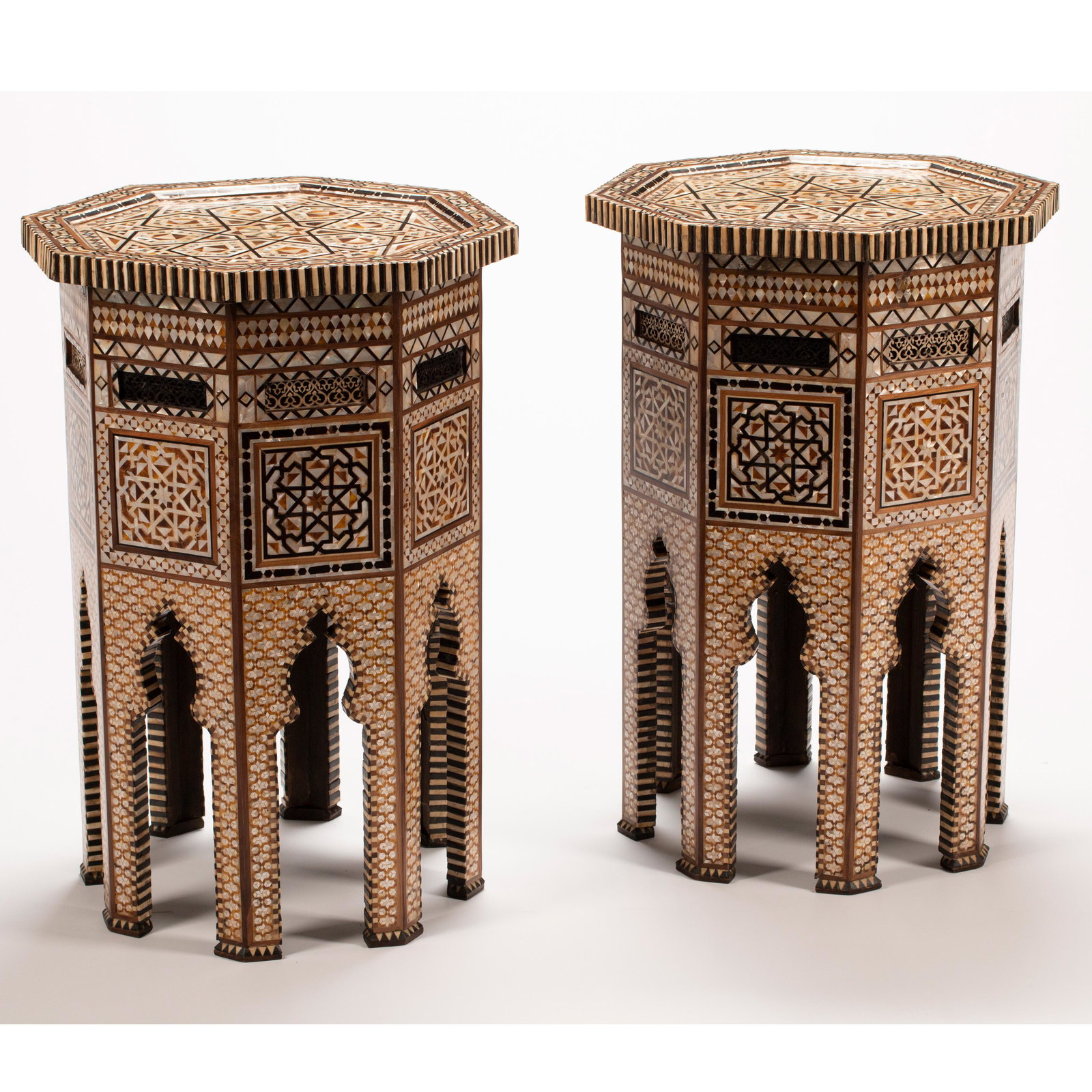 Moorish Inlaid Octagonal Table Pair. (1 of 1)