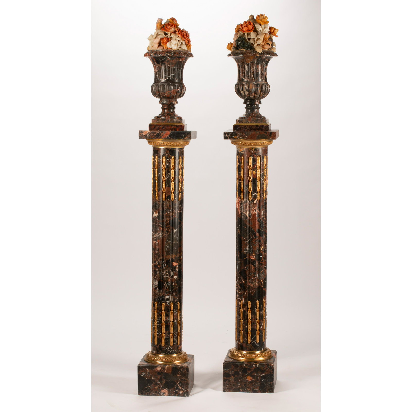 French Variegated Marble Floral Urns on Dore Bronze (1 of 1)