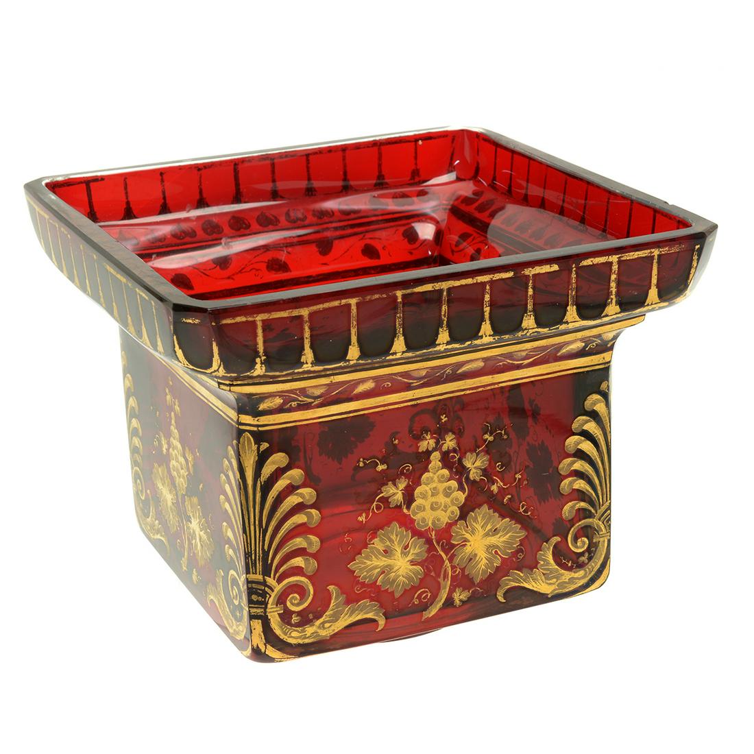 Bohemian Gilt Decorated Ruby Glass Square Centerpiece (1 of 2)