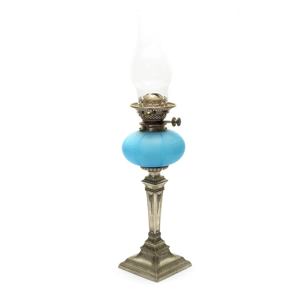 Hinks Duplex Victorian Oil Lamp with a Blue Nailsea (1 of 6)