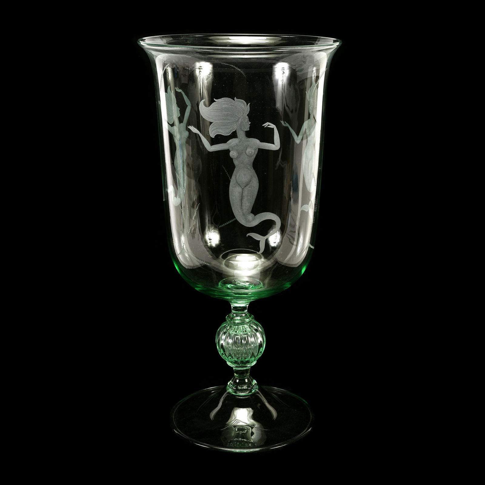 Large Italian Etched and Frosted Glass Pedestal Vase, (1 of 2)