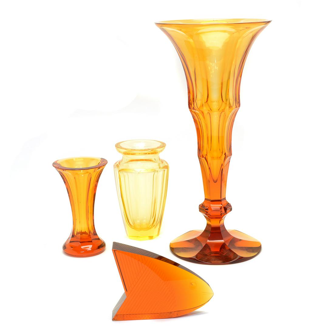 Three Bohemian Moser Amber Glass Table Articles and One (1 of 2)
