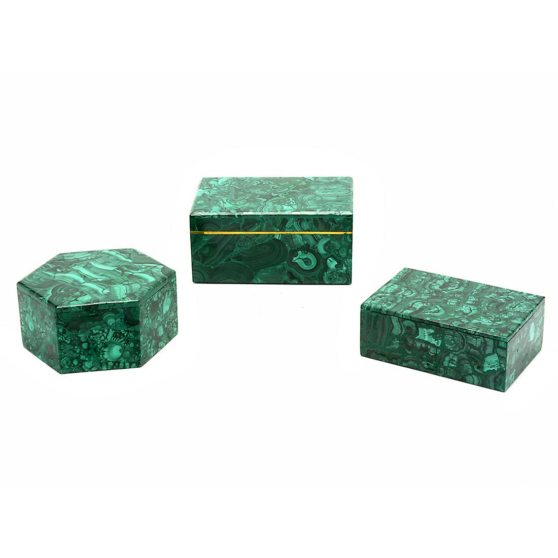 Three Russian Style Malachite Boxes. (1 of 2)