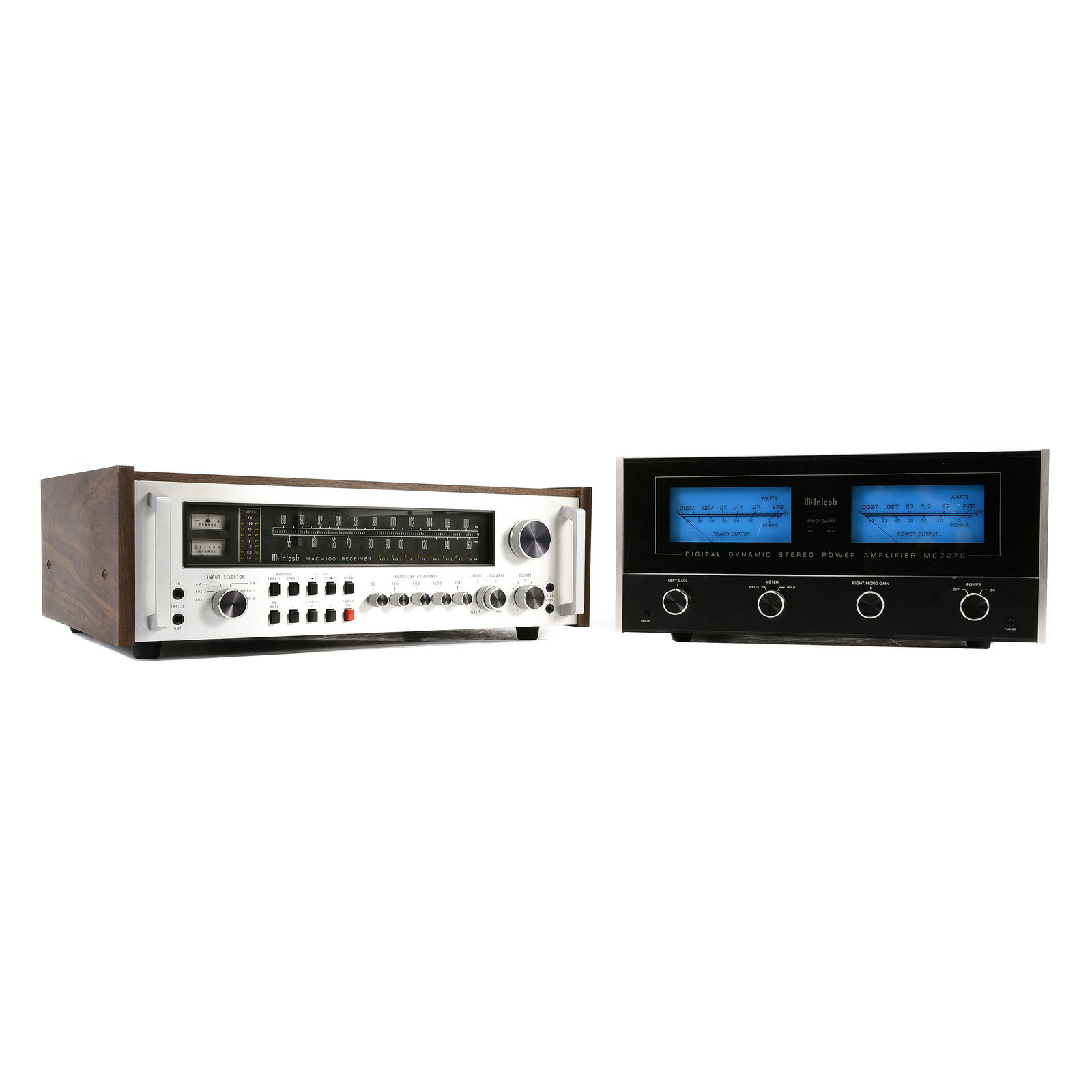 McIntosh MAC 4100 Receiver, Together with a McIntosh: McIntosh MAC 4100 Receiver, Together with a McIntosh Power Amplifier MC7270. {Approximate dimensions: Receiver 6 5/8 high x 18 3/4 wide x 15 inches deep, amplifier 7 3/4 high x 16 1/4 wide x 15 inches