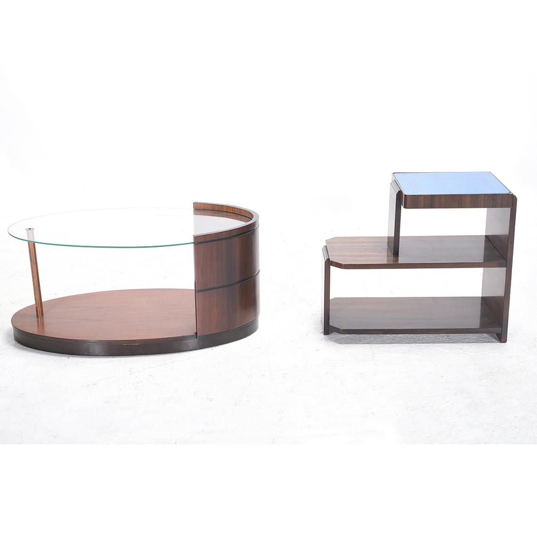 American Art Deco Circa 1940's Oval Glass and Walnut (1 of 3)