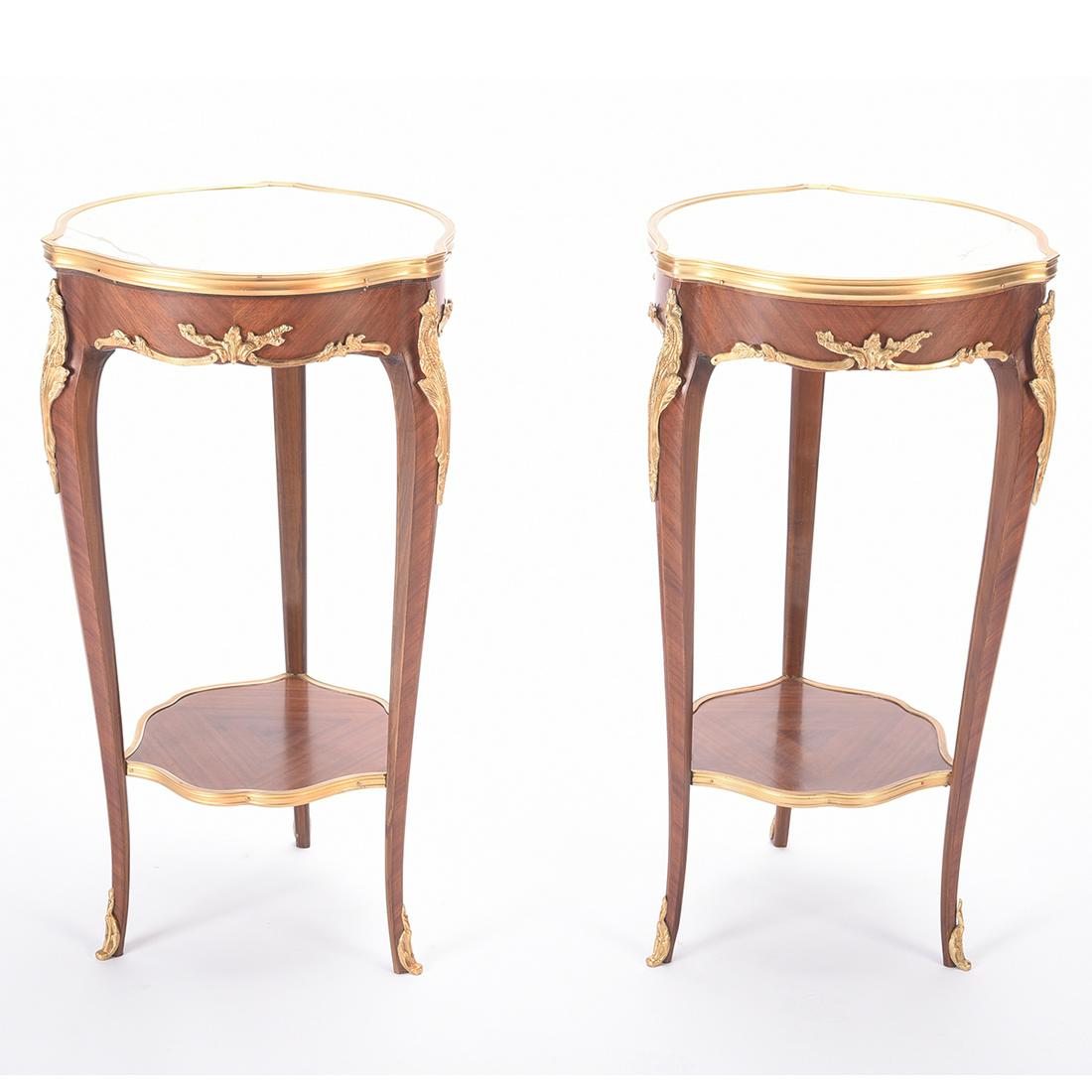 Louis XV Style Marble Top Triangular Table Pair. (1 of 2)