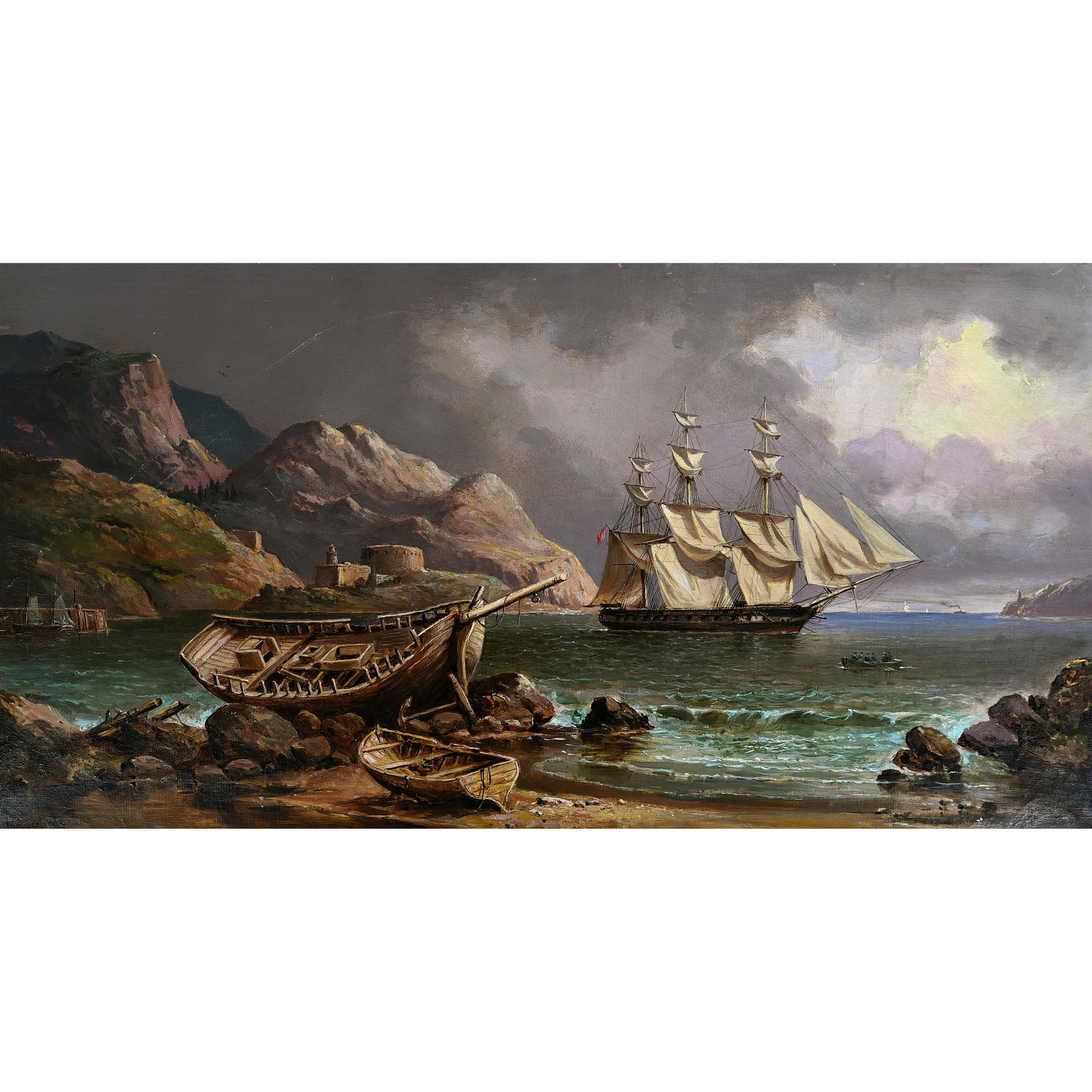 Juan Wandesforde "Ship in the Bay" oil on canvas (1 of 2)