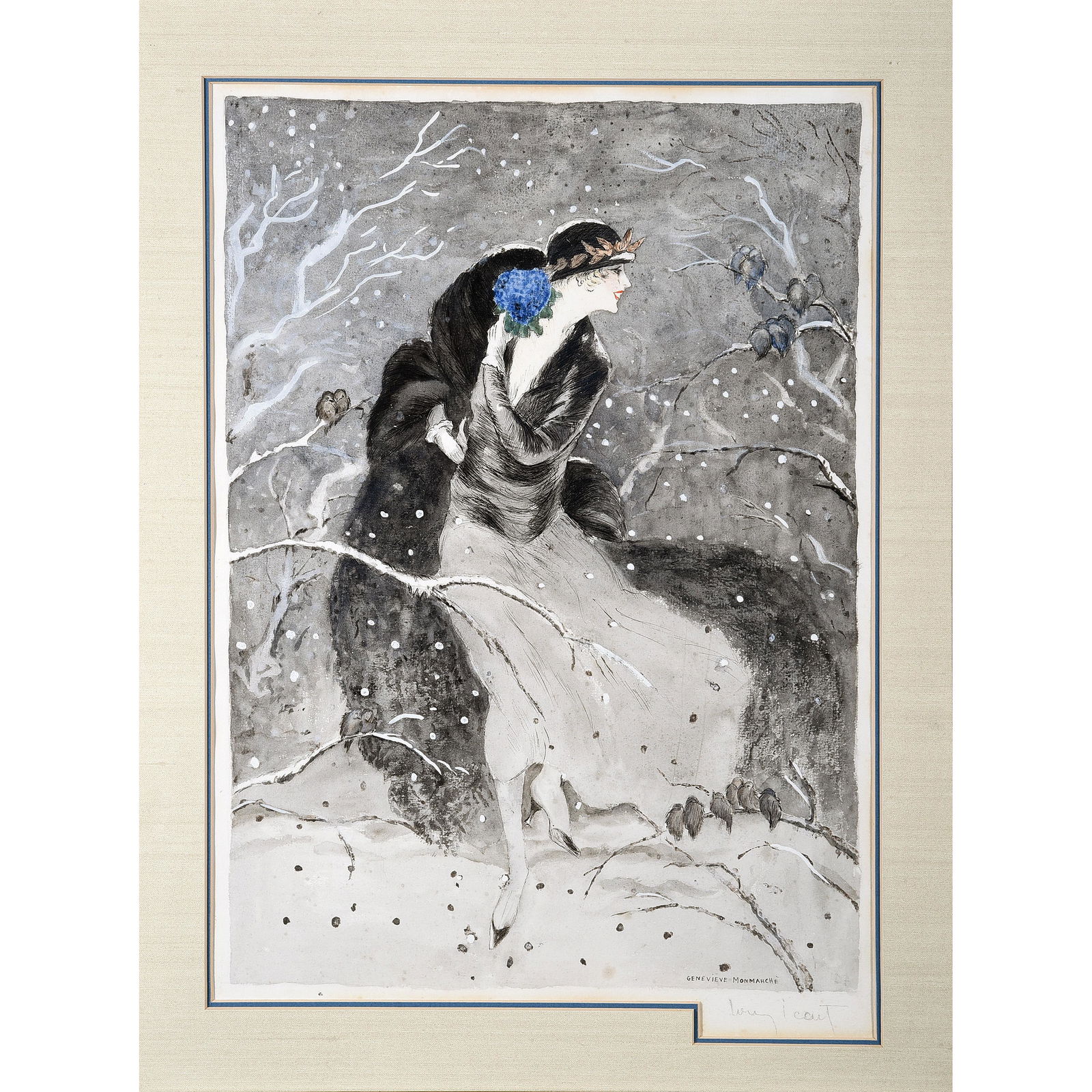 Louis Icart "Winter Bouquet" aquatint etching with hand (1 of 2)