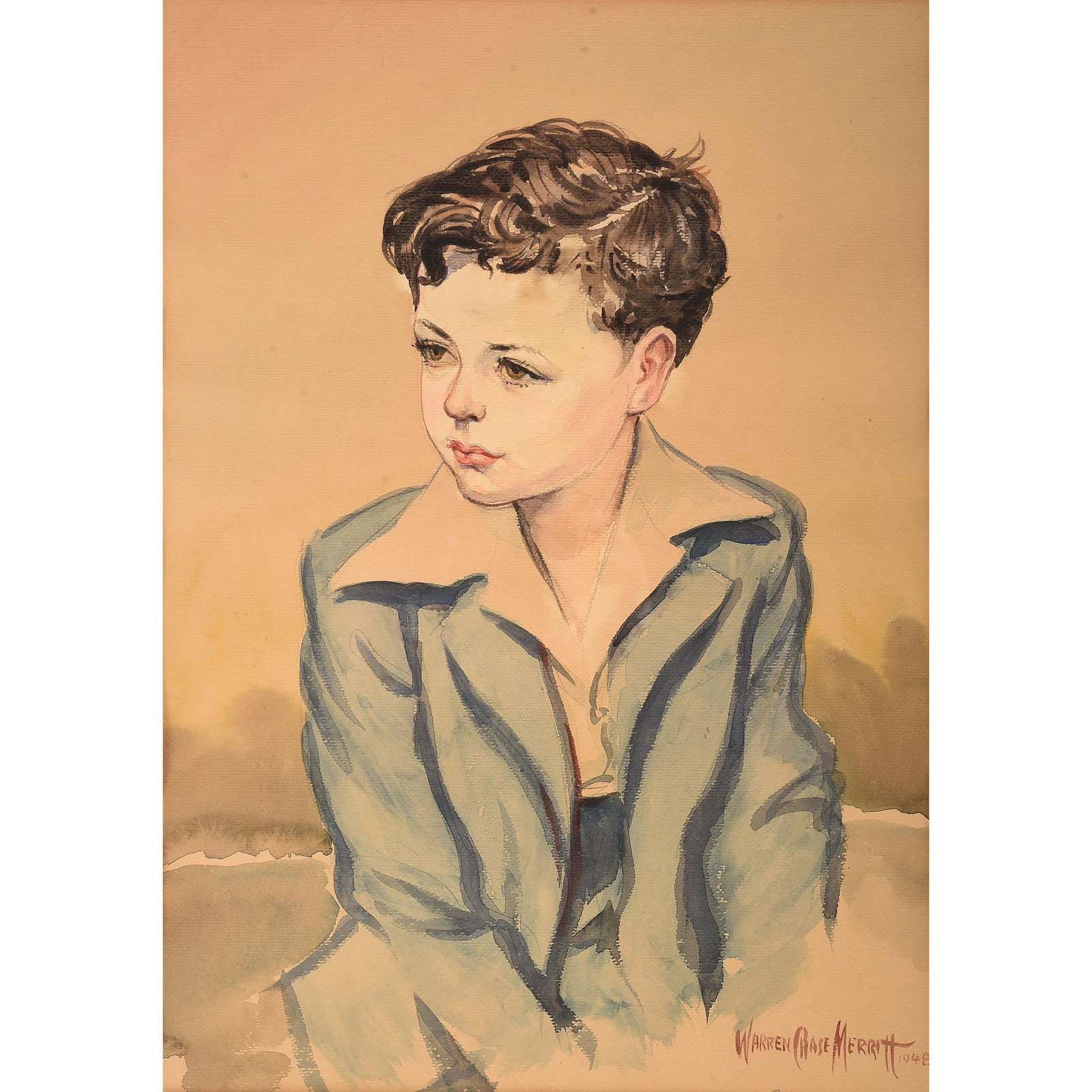 Warren Chase Merrit "Portrait of a child" watercolor (1 of 2)