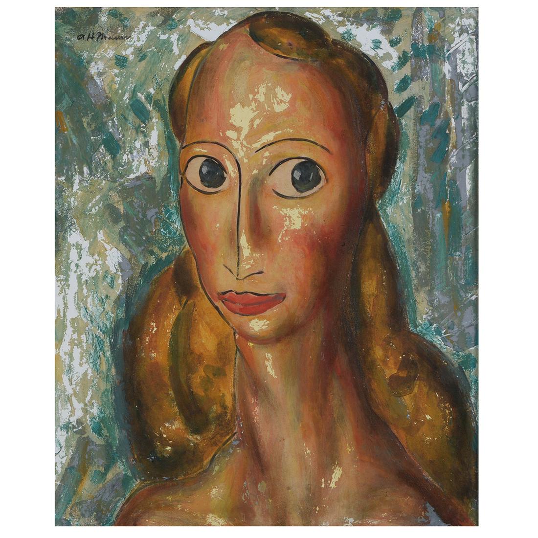Alfred Maurer "Portrait of a Girl" mixed media on board (1 of 5)