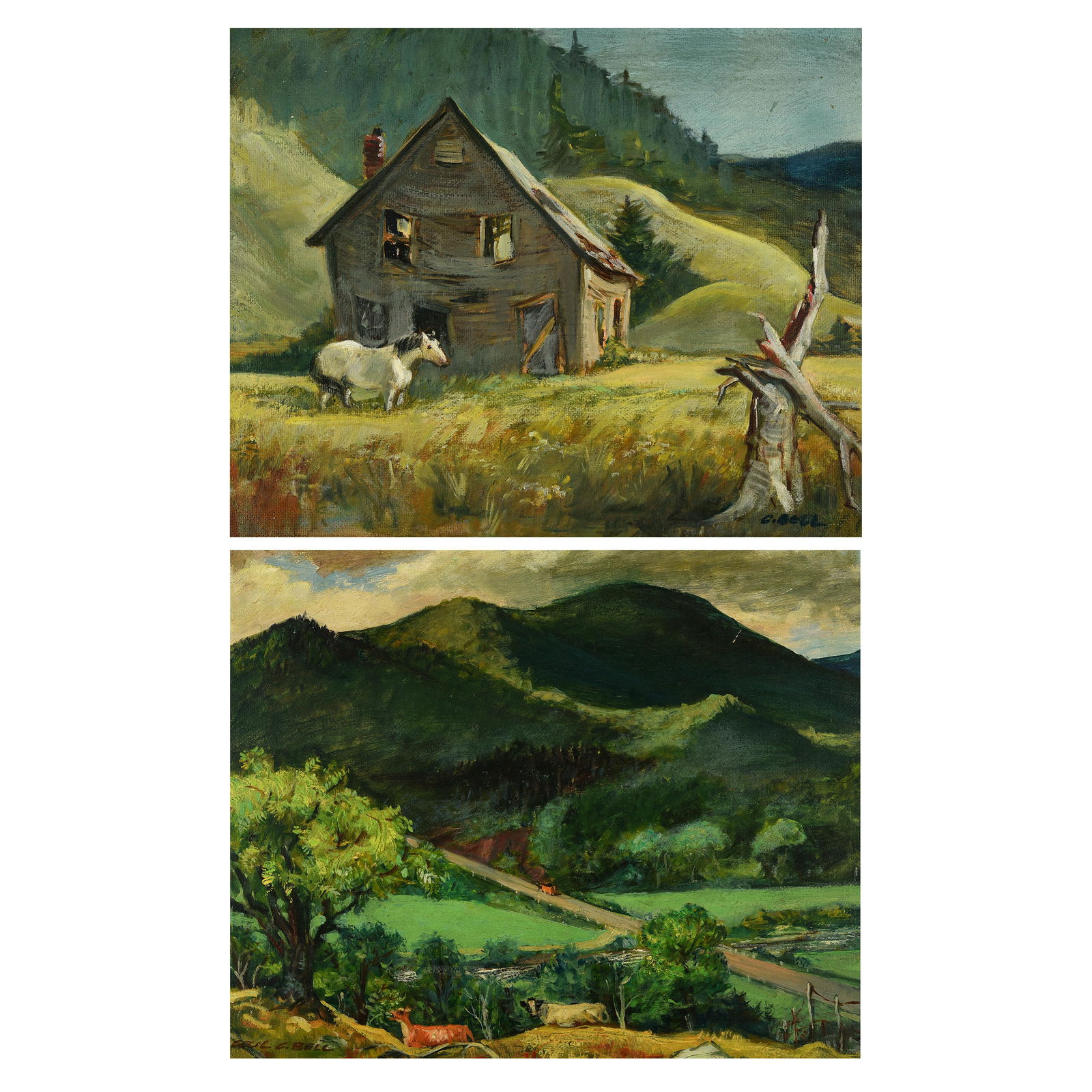 Cecil Bell "Vermont Hills" and "Causality of time" oil (1 of 2)