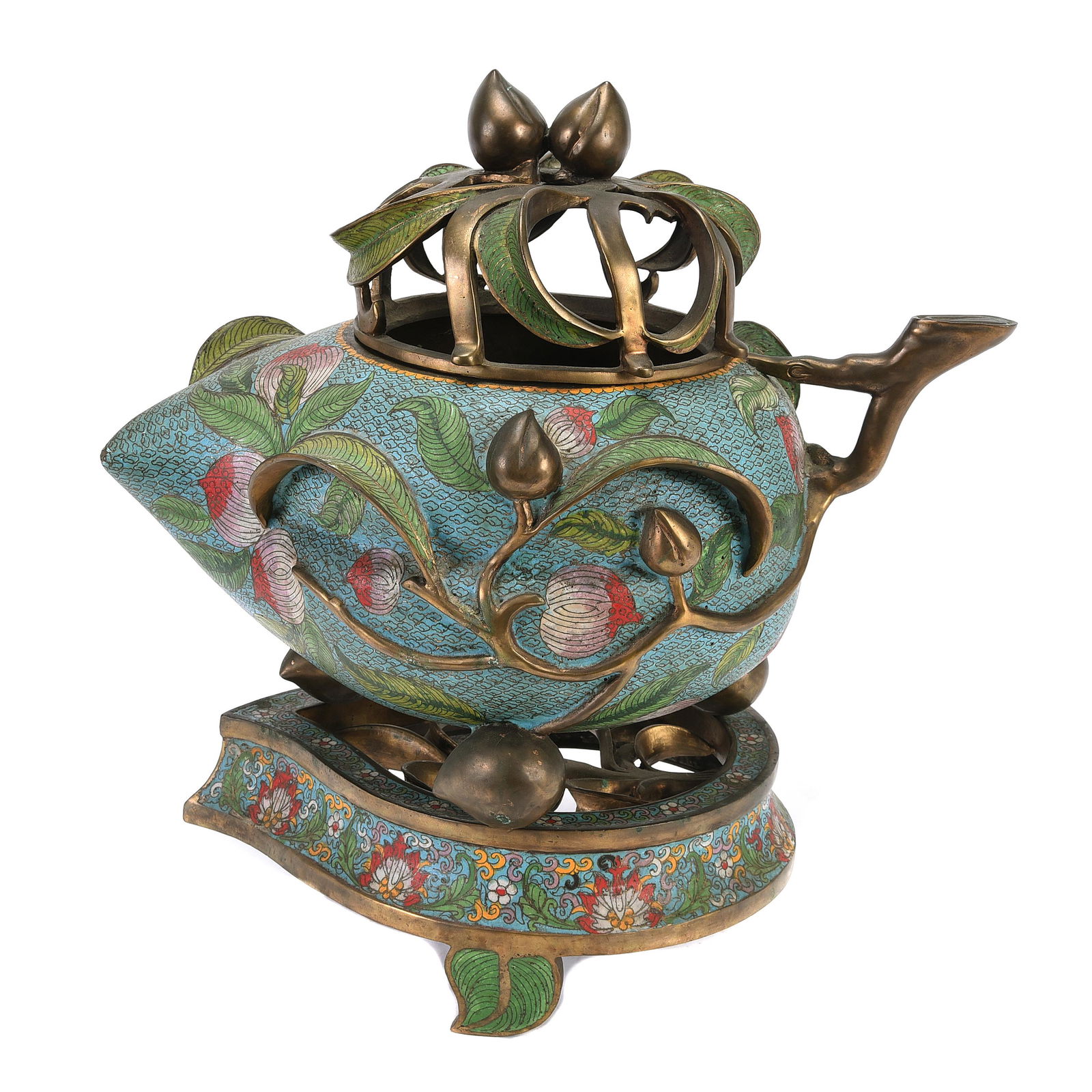 Chinese CloisonnÈ Bronze Peach Form Censer. (1 of 1)