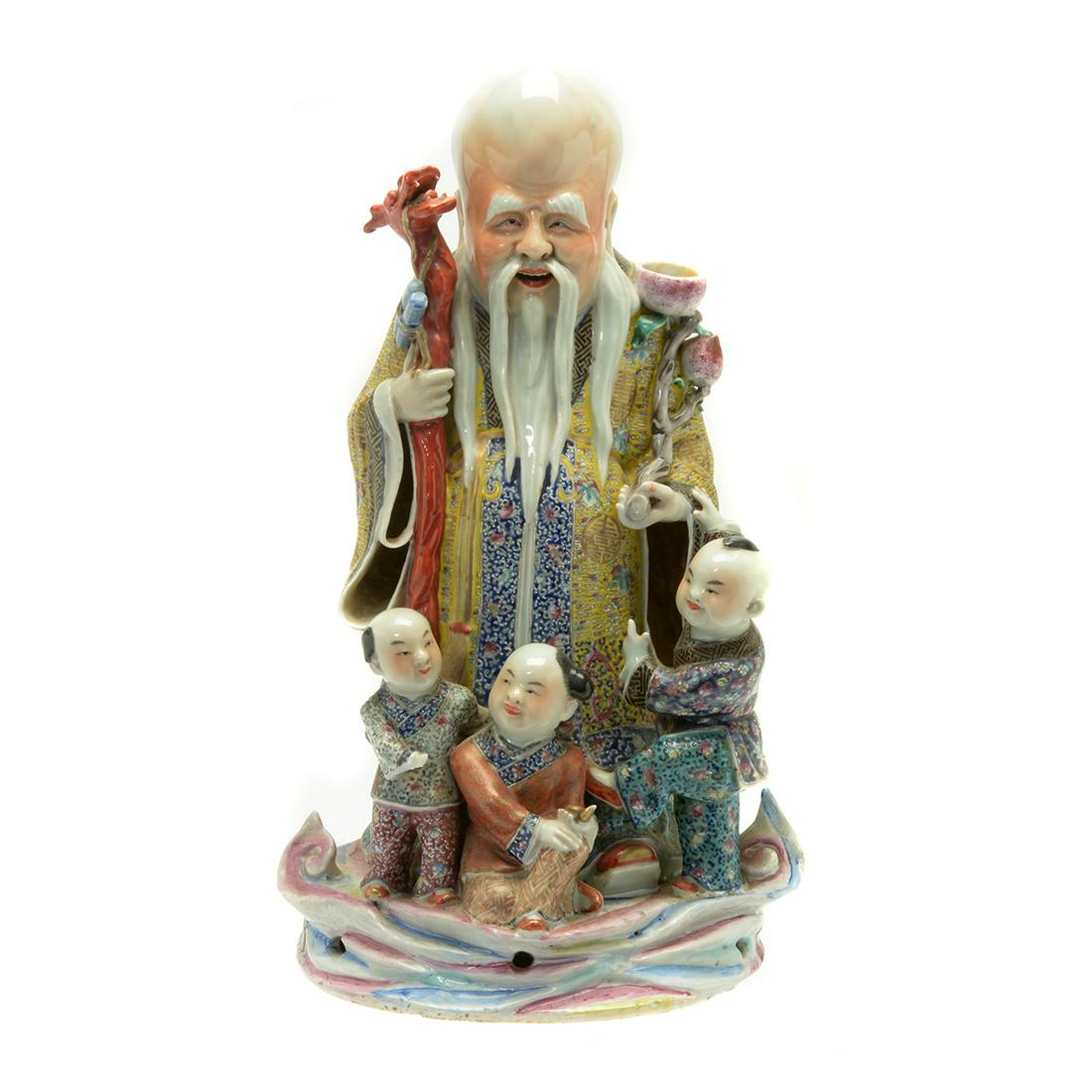 Chinese Famille Rose Porcelain Statue of Shui Lao (1 of 2)