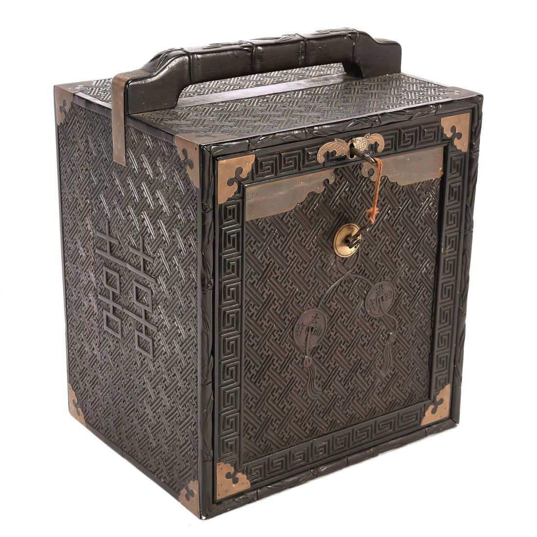 Chinese Carved Hardwood Marriage Document Chest. (1 of 2)