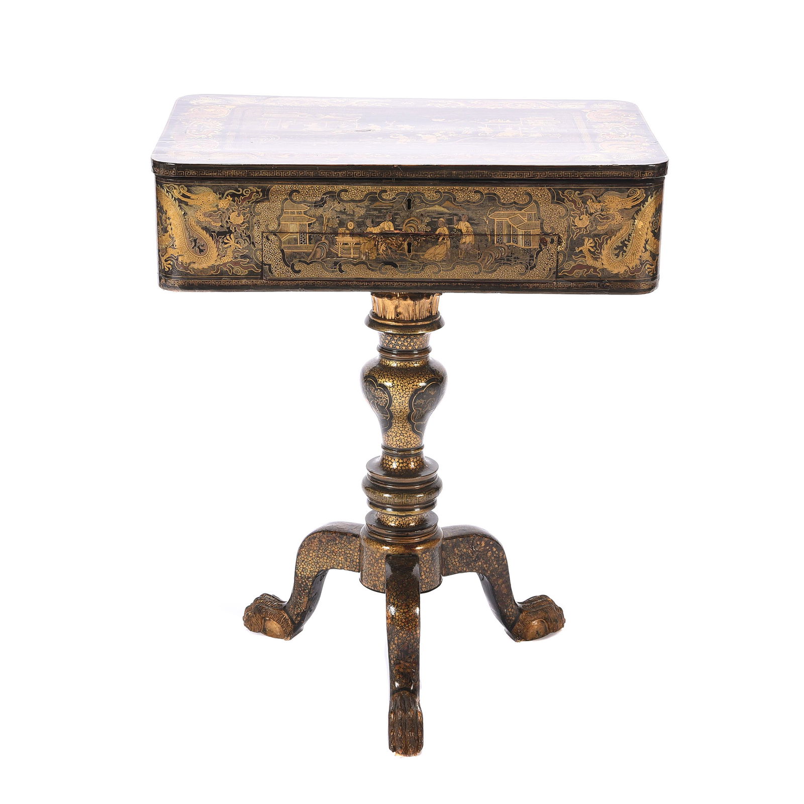 Chinese Export Gilt Decorated Black Lacquer Pedestal (1 of 2)