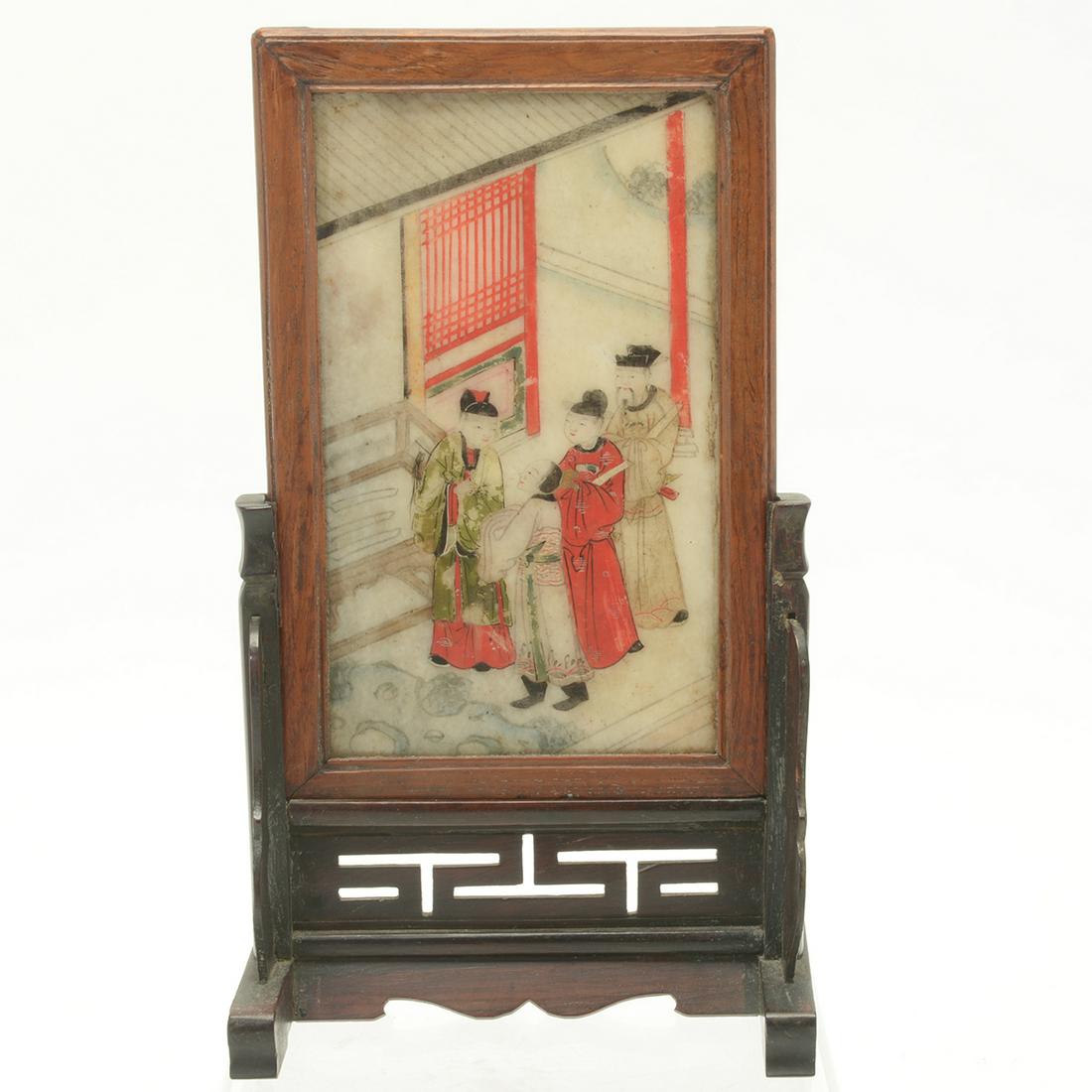 Chinese Marble insert table screen with stand. (1 of 2)