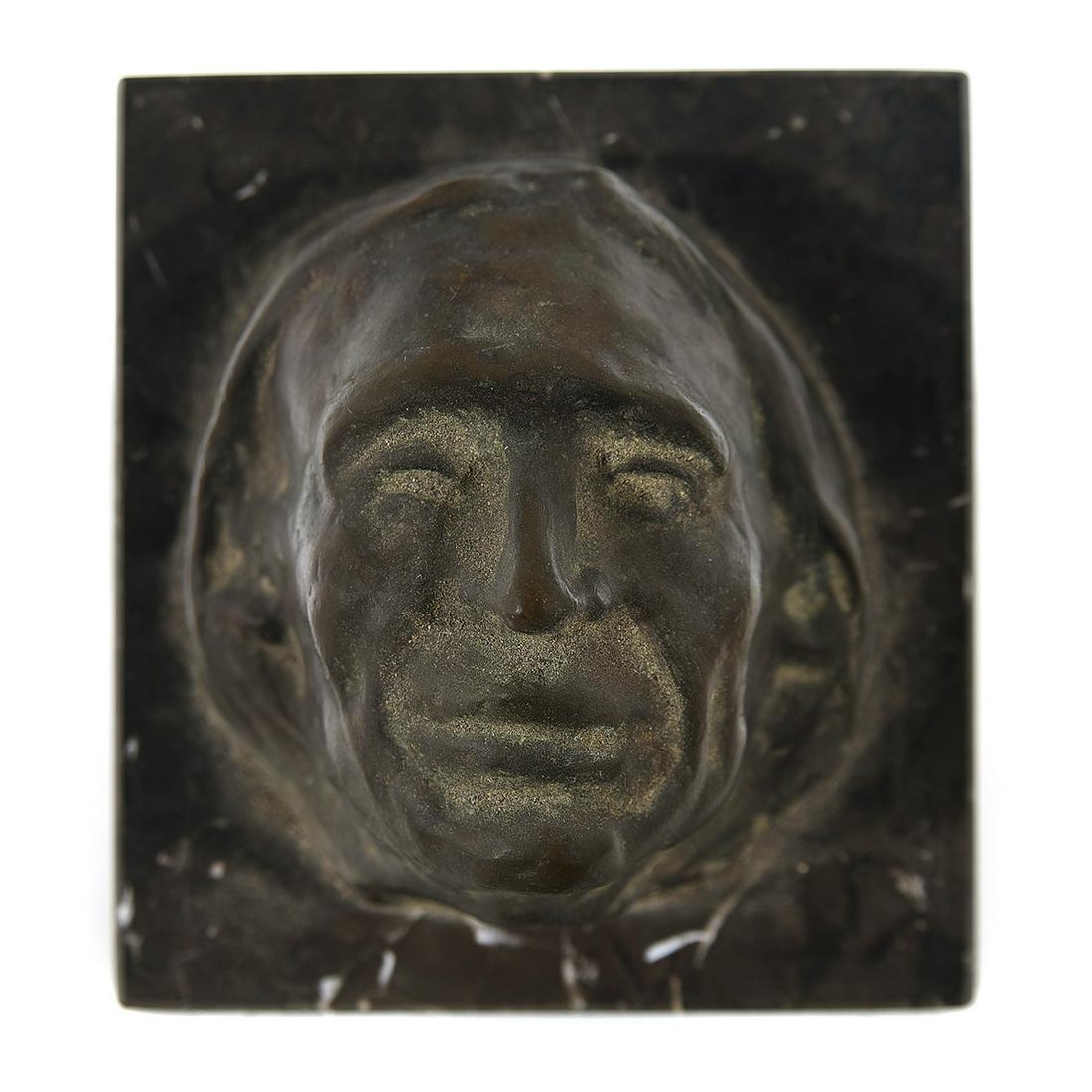 Edwin Willard Deming "Indian Head" bronze: EDWIN WILLARD DEMING (American 1860-1942) "Indian Head" Bronze on marble base. Including base: 4 1/8 x 5 1/4 x 4 7/8 inches. Signed on the bottom of the head under the chin: E.W. Deming; Foundry mark 