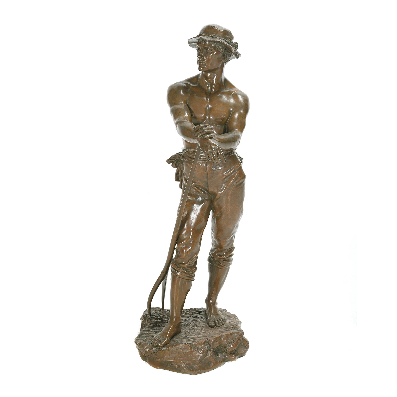 After Charles Levy "Fanuer" Bronze: After CHALRES LEVY (French 1820-1899) "Fanuer" Bronze with dark brown patina. 11 x 10 x 31 inches. Inscribed front of base: Faneur par CH. Levy Salon de Beaux-Arts. On back stamped: Bronze Garanti au 