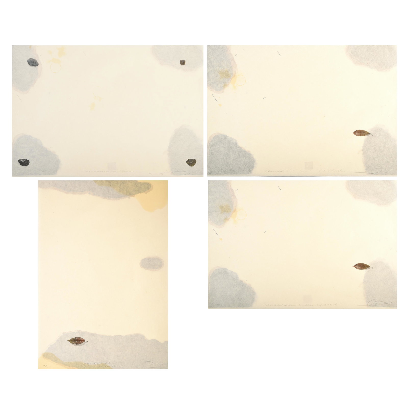 SHOICHI IDA "Inbetween" 4 Prints: SHOICHI IDA (Japanese 1941-2006) "Paper Between Four Stone and Water No. 50", Between Vertical and Horizon Paper Between a Leaf and Water No 21", and "Between Vertical and Horizon - Paper Between a Le